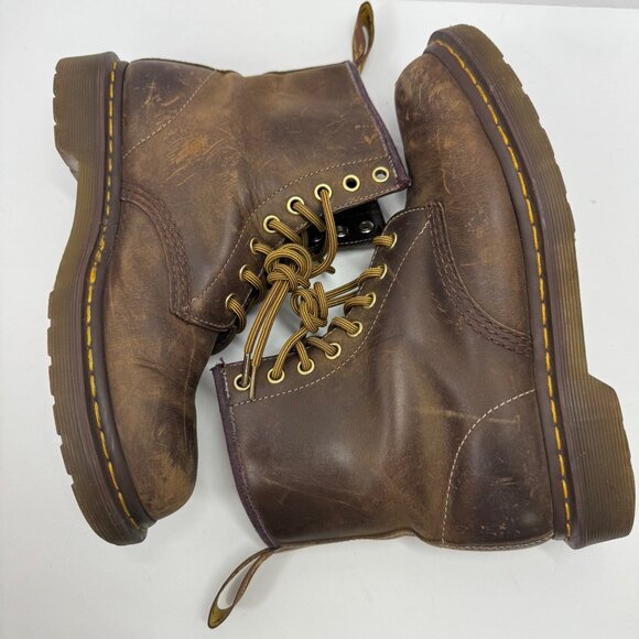 Dr Martens 1460 Brown Boots Crazy Horse Size 39 W8 M7 Yellow Laces - Picture 6 of 13